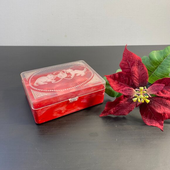 Hommer Mfg Co Hard Plastic Red Kitten Sewing Jewelry Box, Two Kittens on Lid, Co - Picture 10 of 10